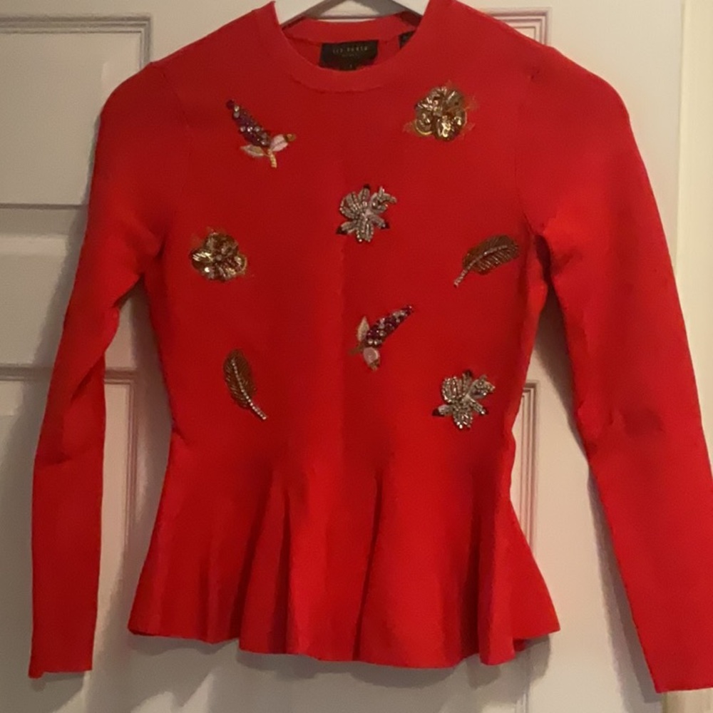 Ted Baker Peplum Top Embellished Long Sleeve (TB Size 1)